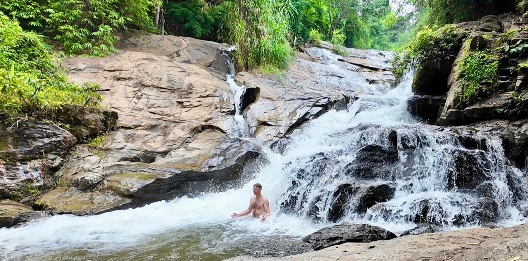 Jon training in a waterfall